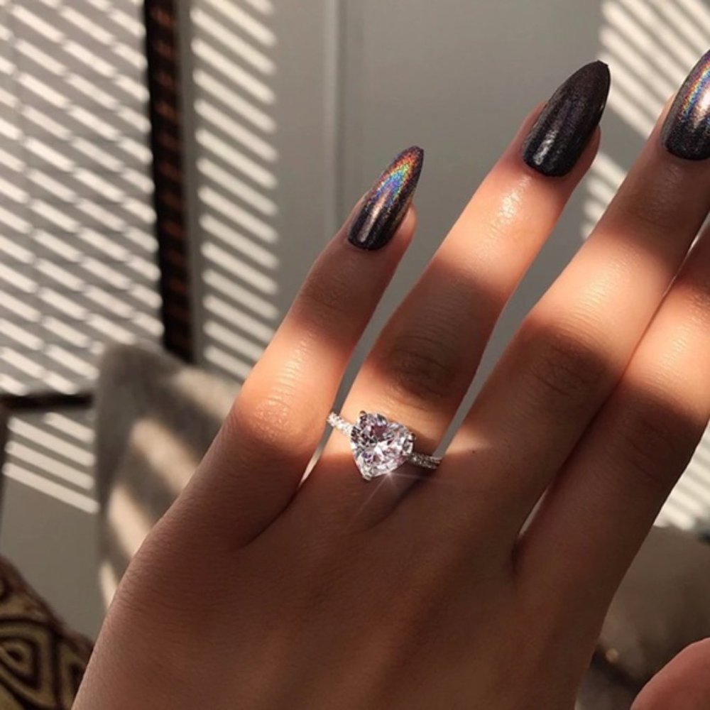 DIAMOND HEART STERLING SILVER RING SIZE 5, 6, 7, 8 - Picture 2 of 4